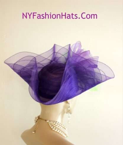 Women's Designer Purple Lime Green Lift Up Wide Brim Kentucky Derby Hat Rhinestones, Wedding Church Custom Dress Hats - Image 3