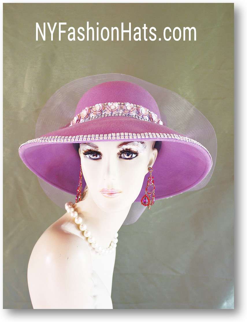 Couture Purple Lavender Exotic Feathered Winter Wool Designer Statement Hat, Church Wedding Races NY Fashion Hats Millinery 2385 - Image 4