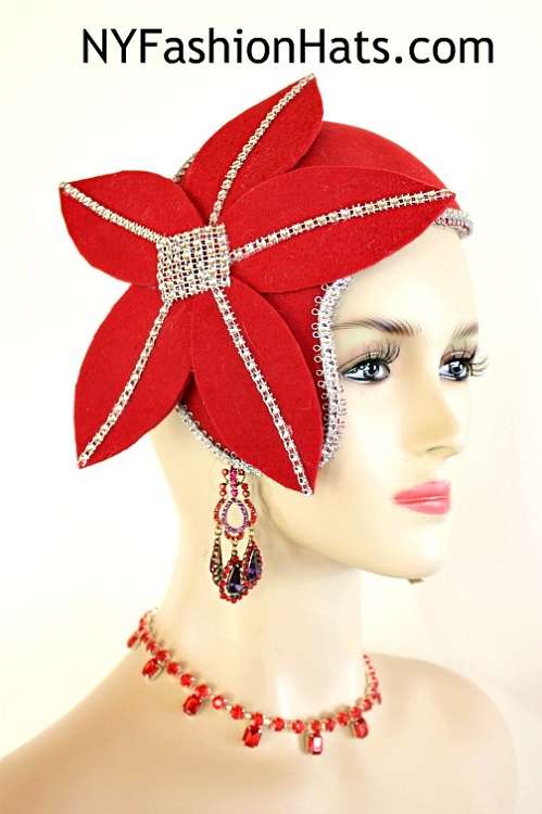 Women's Art Deco 1920's Flapper Style Winter Wool Red Cocktail Hat Wedding Fascinator
