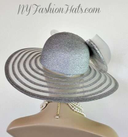 Metallic Silver Wide Brim Special Occasion Designer Hat Dress Wedding Hats  Z9Z3 - Image 3