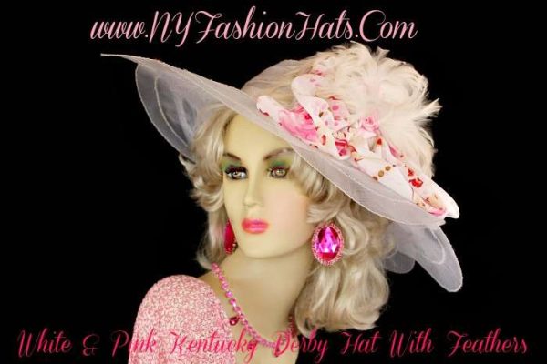 Women's White Wide Brim Chiffon Bow Kentucky Derby Hat NY Fashion Hats