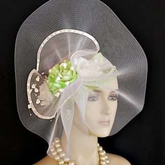 Ladies Art Deco 1920's Styled Custom Made White And Lime Green Designer Cocktail Pillbox Wedding Church Hat Headpiece