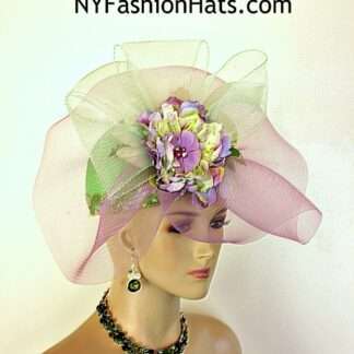 Womens Custom Lime Green Purple Lavender Statement Designer Church Wedding Pillbox Round Crown Shaped Hat