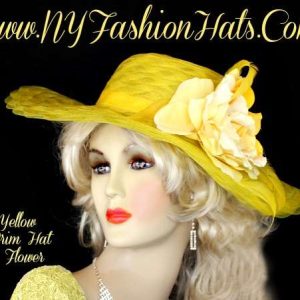 Women's Yellow Designer Custom Hat With A Rose NY Fashion Hats YR45