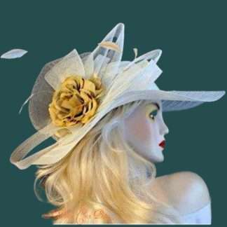 Ivory Beige Mustard Large Brim Designer Fashion Hat