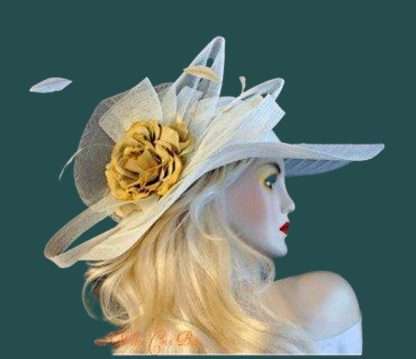 Ivory Beige Mustard Large Brim Designer Fashion Hat